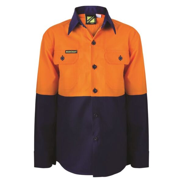 Kids Two Tone Long Sleeve Cotton Drill Shirt Thumbnail