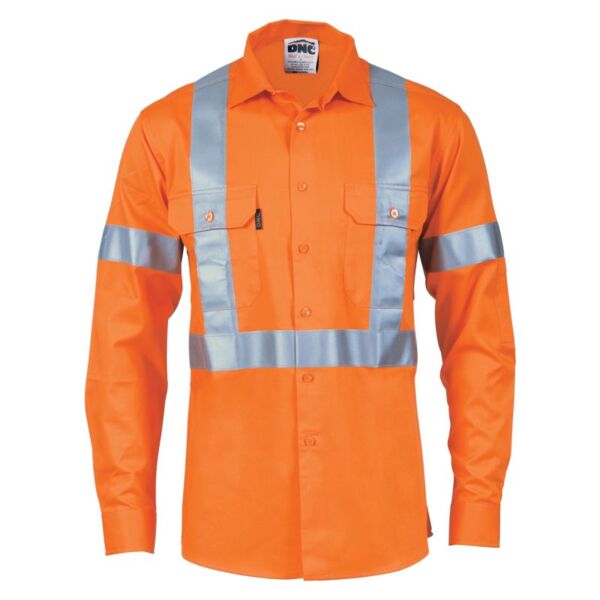 HiVis Cool-Breeze Cotton Long Sleeve Shirt with ‘X’ Back & additional 3m r/Tape on Tail Thumbnail