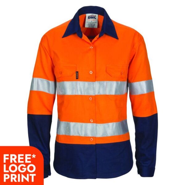 Womens HIVIS Cool-Breeze Cotton Shirt with CSR R/Tape - Long Sleeve Thumbnail